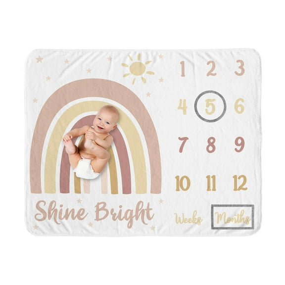 Sweet Jojo Designs Boho Rainbow Pink Yellow and White Fleece Milestone Baby Blanket 3 Piece Set