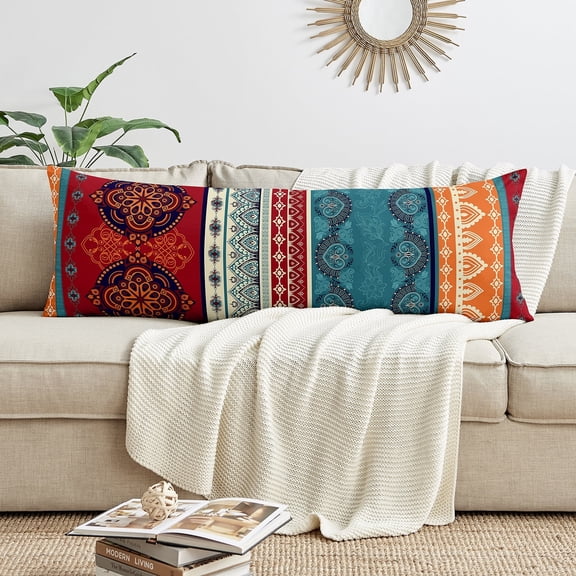Sweet Jojo Designs Boho Red Blue Orange Body Pillow Cover Case 54x20 (Pillow Not Included)