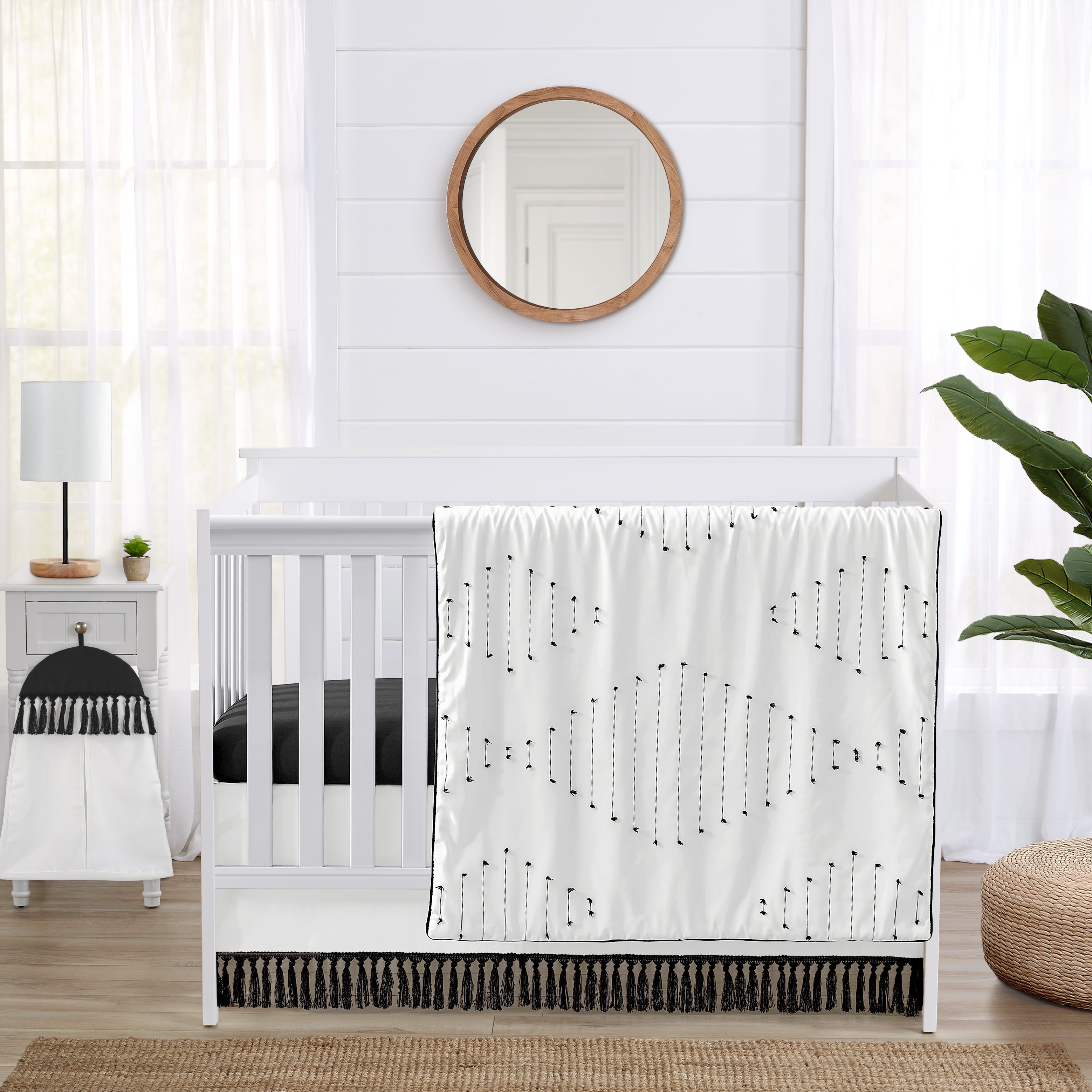 Sweet Jojo Designs Boho Stitch Black and White 4 Piece Crib Bedding Set