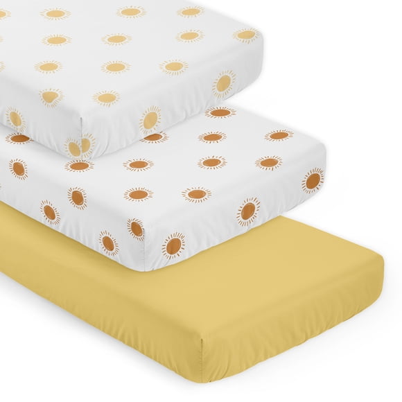 Sweet Jojo Designs Boho Sun White and Mustard Boy, Girl, Unisex/Gender Neutral Fitted Crib Sheets Set 3 Piece