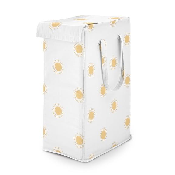 Sweet Jojo Designs Boho Sun White and Mustard Boy, Girl, Unisex/Gender Neutral Foldable Laundry Hamper with Handles