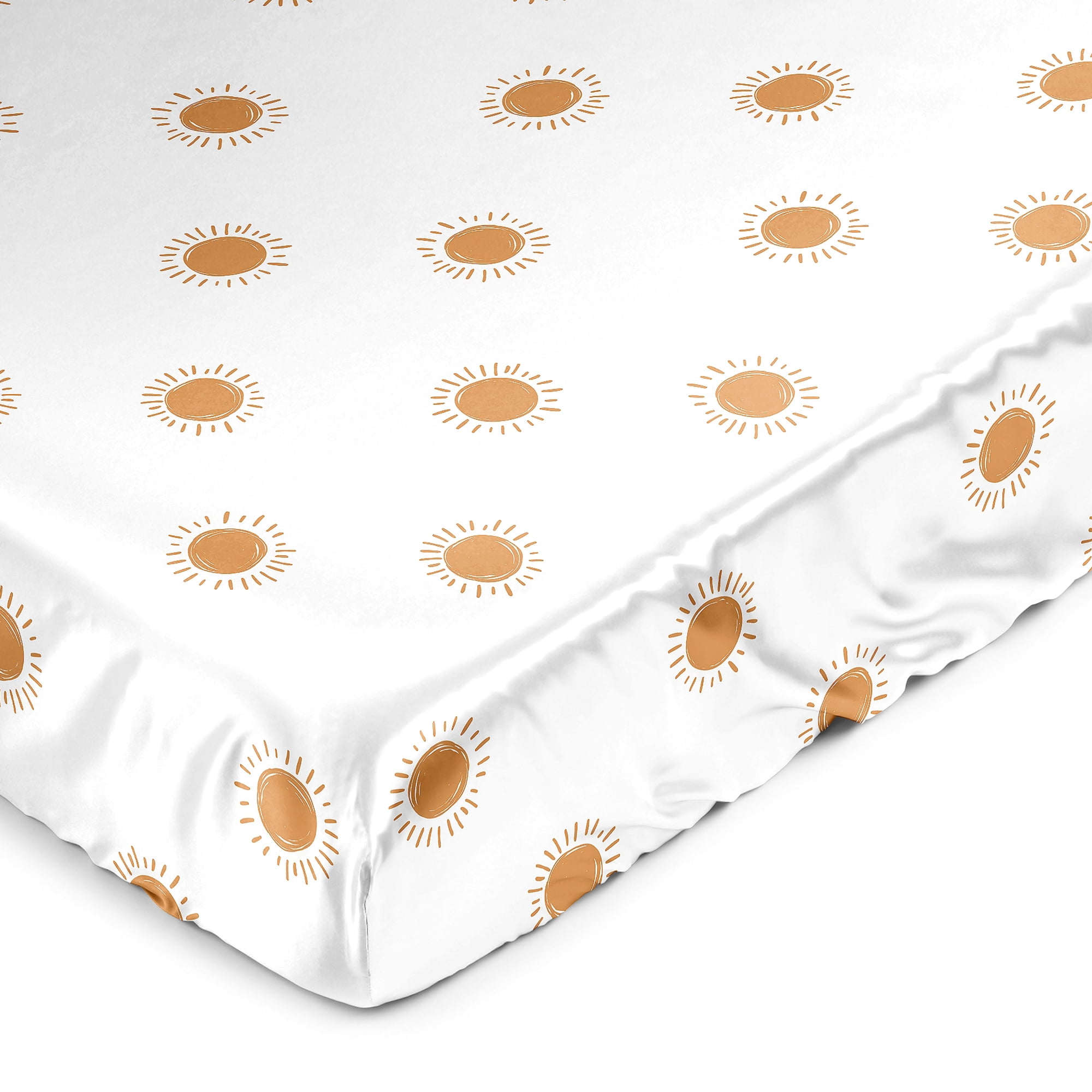 Sweet Jojo Designs Boho Sun White and Pumpkin Satin Fitted Crib Sheet Boy or Girl Gender Neutral Unisex