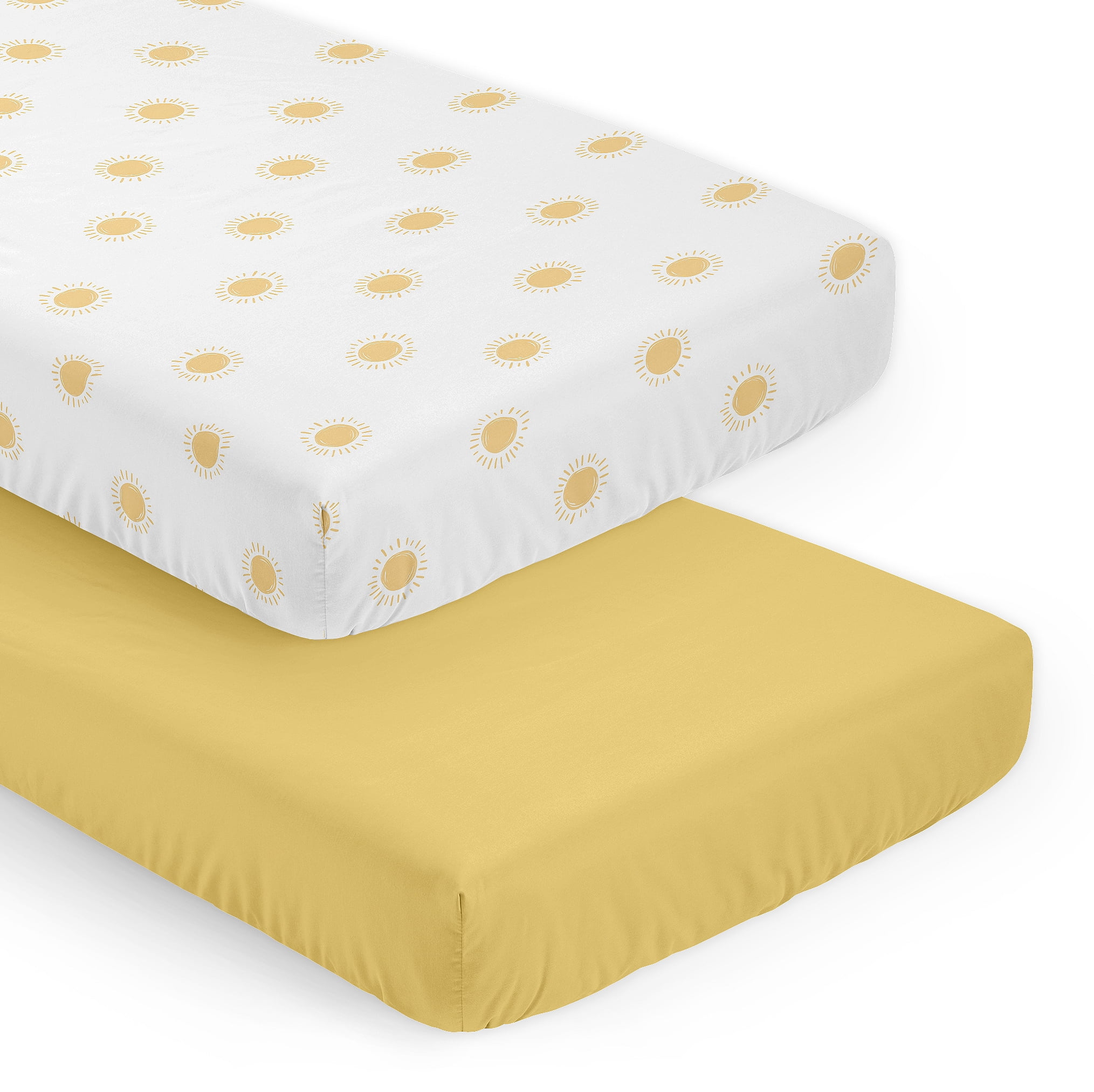 Sweet Jojo Designs Boho Sun White and Mustard Yellow Boy, Girl, Unisex/Gender Neutral Fitted Crib Sheets Set 2 Piece