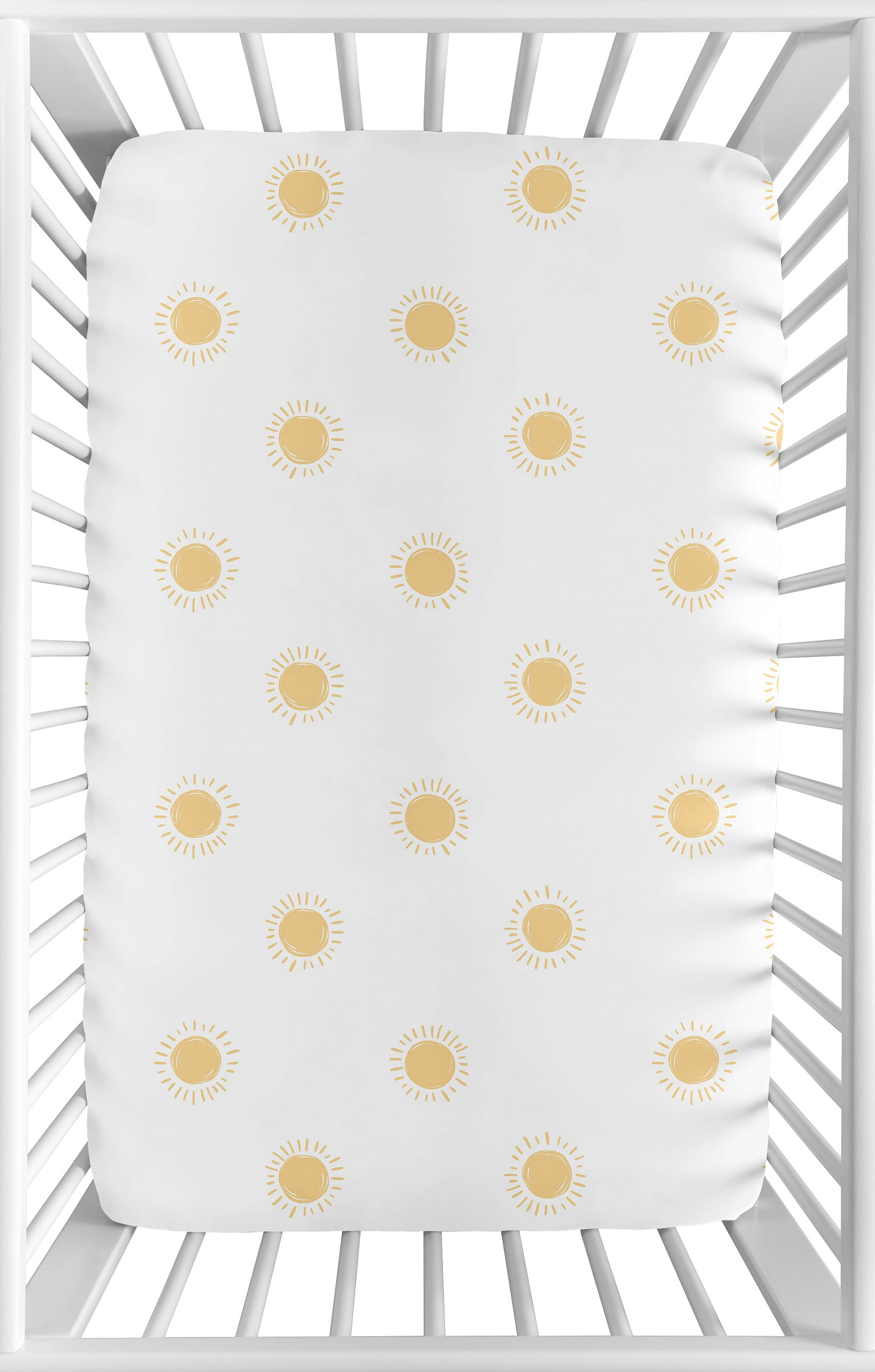 Sweet Jojo Designs Boho Sun White and Mustard Yellow Boy, Girl, Unisex/Gender Neutral Mini Fitted Crib Sheet
