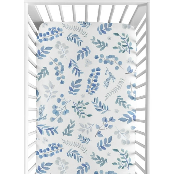 Sweet Jojo Designs Botanical Blue Grey and White Fitted Crib Sheet
