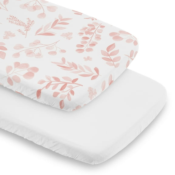 Sweet Jojo Designs Botanical Pink and White Baby Bassinet Fitted Sheets 2 Piece Set