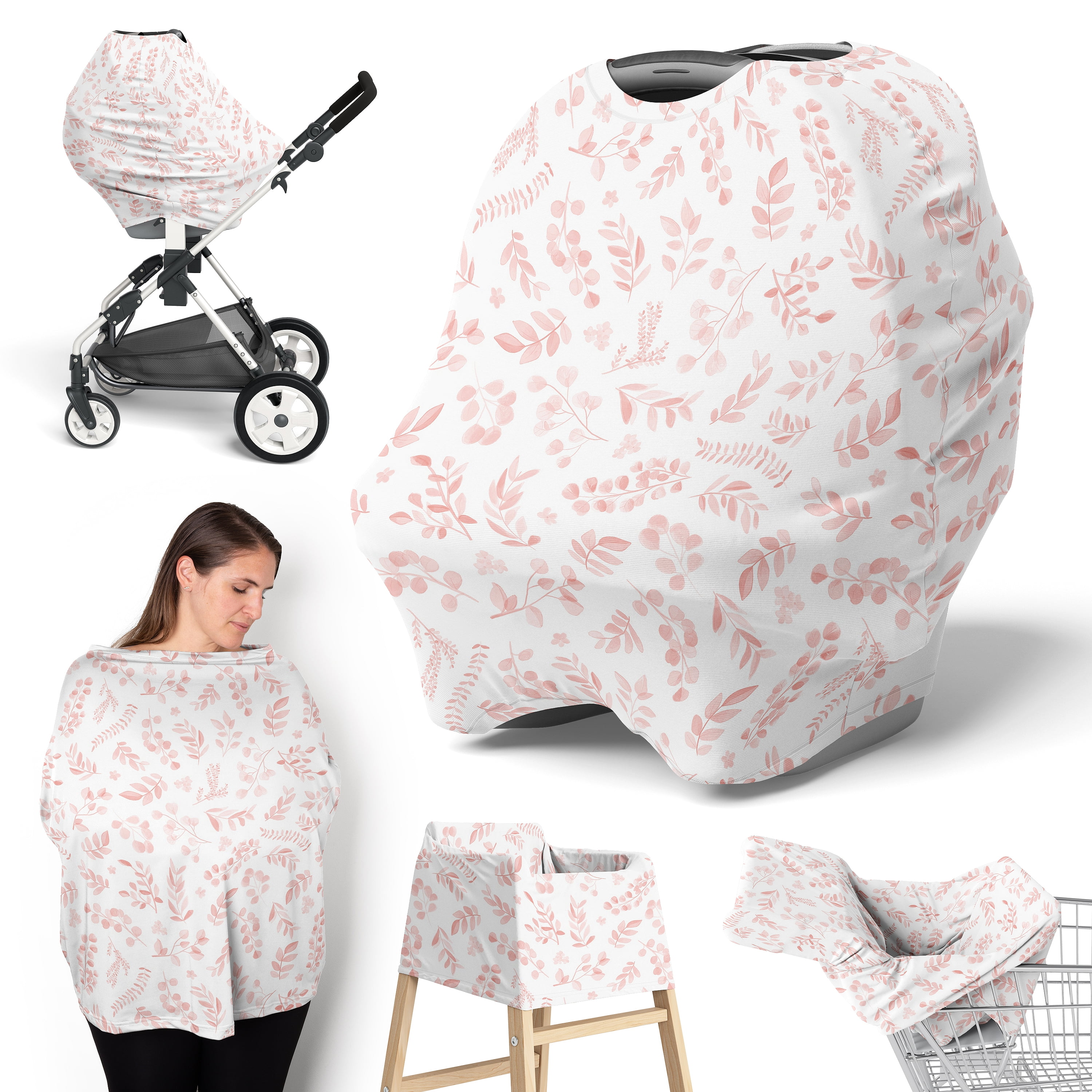 Sweet Jojo Designs Botanical Blush Pink Girl Multi Use Baby Car Seat and Nursing Cover