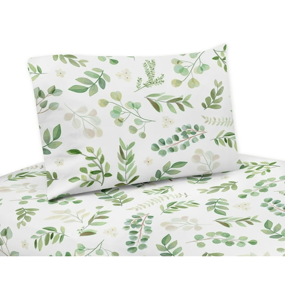 Sweet Jojo Designs Botanical Green and White 3 Piece Twin Size Sheet Set