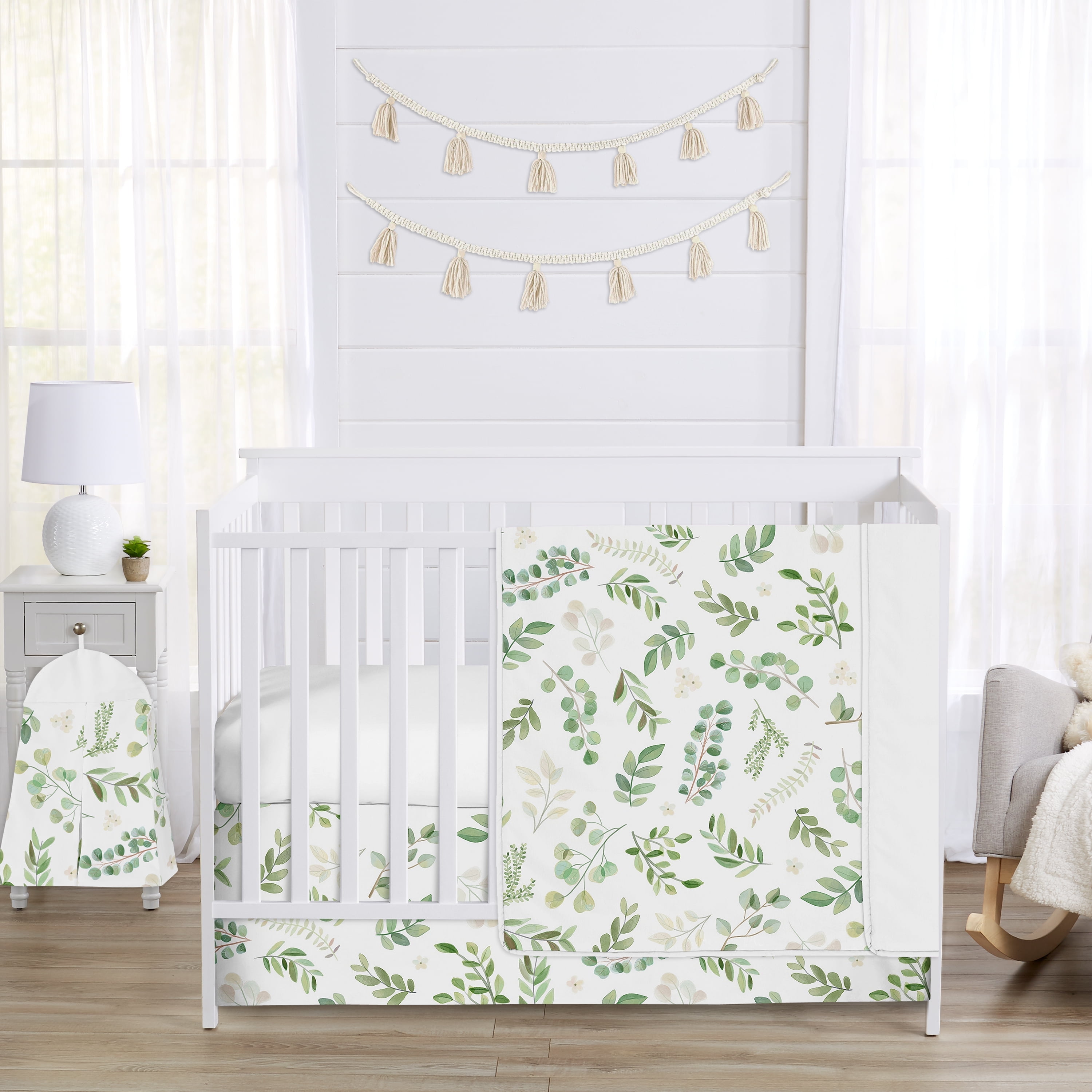 Sweet Jojo Designs Botanical Green and White 4 Piece Crib Bedding Set