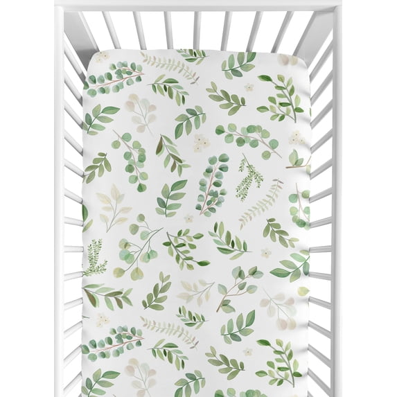 Sweet Jojo Designs Botanical Green and White Fitted Crib Sheet