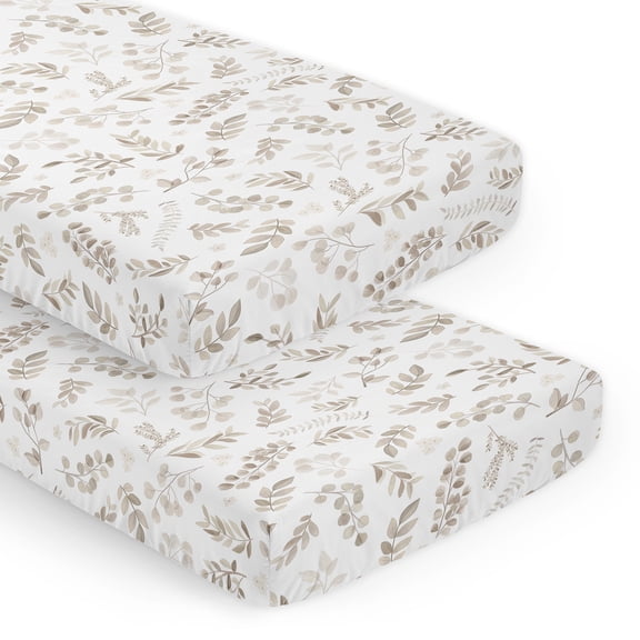 Sweet Jojo Designs Botanical Ivory Beige Taupe and White Fitted Crib Sheets 2 Piece Set