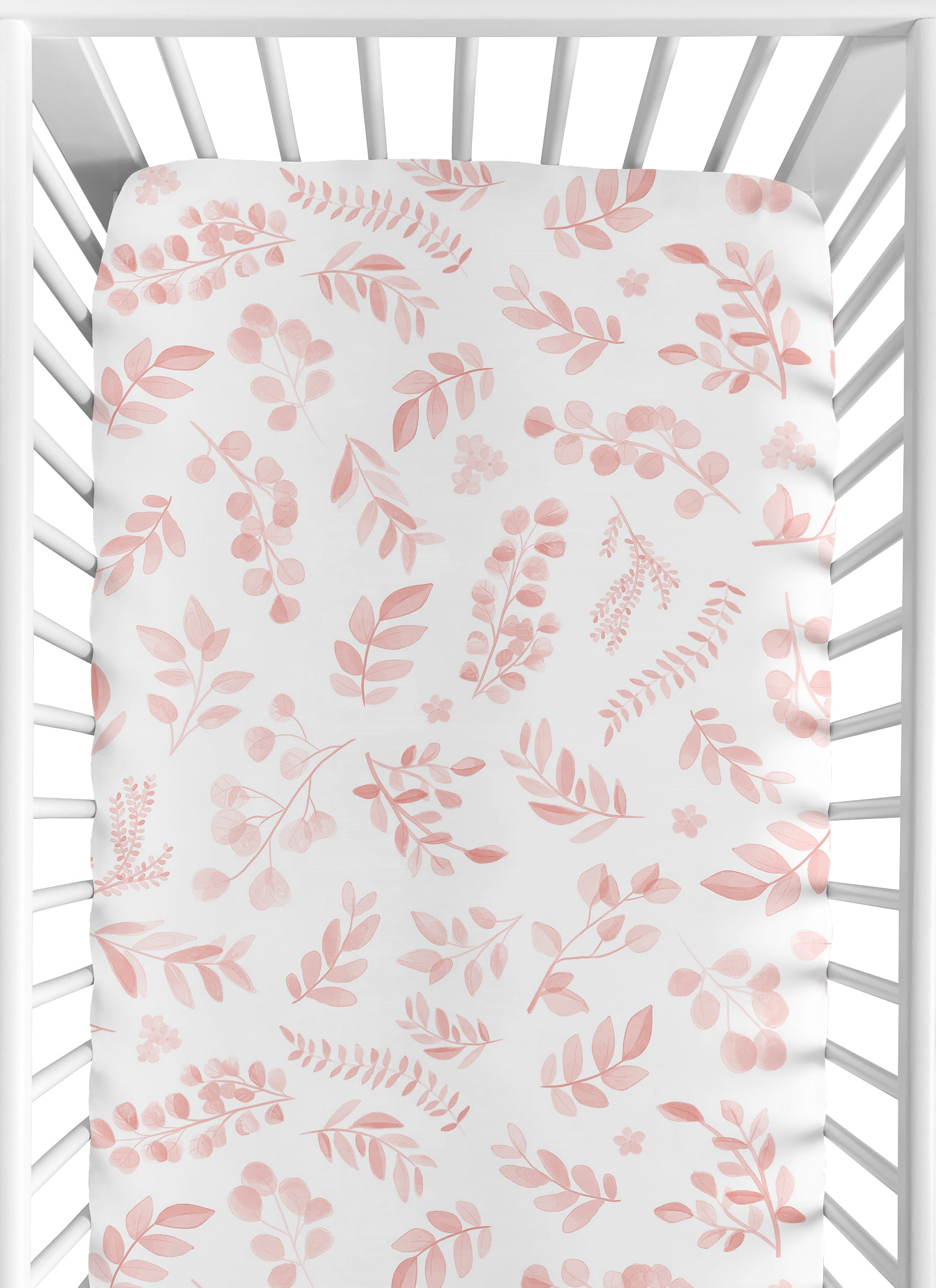 Sweet Jojo Designs Botanical Pink and White Fitted Crib Sheet