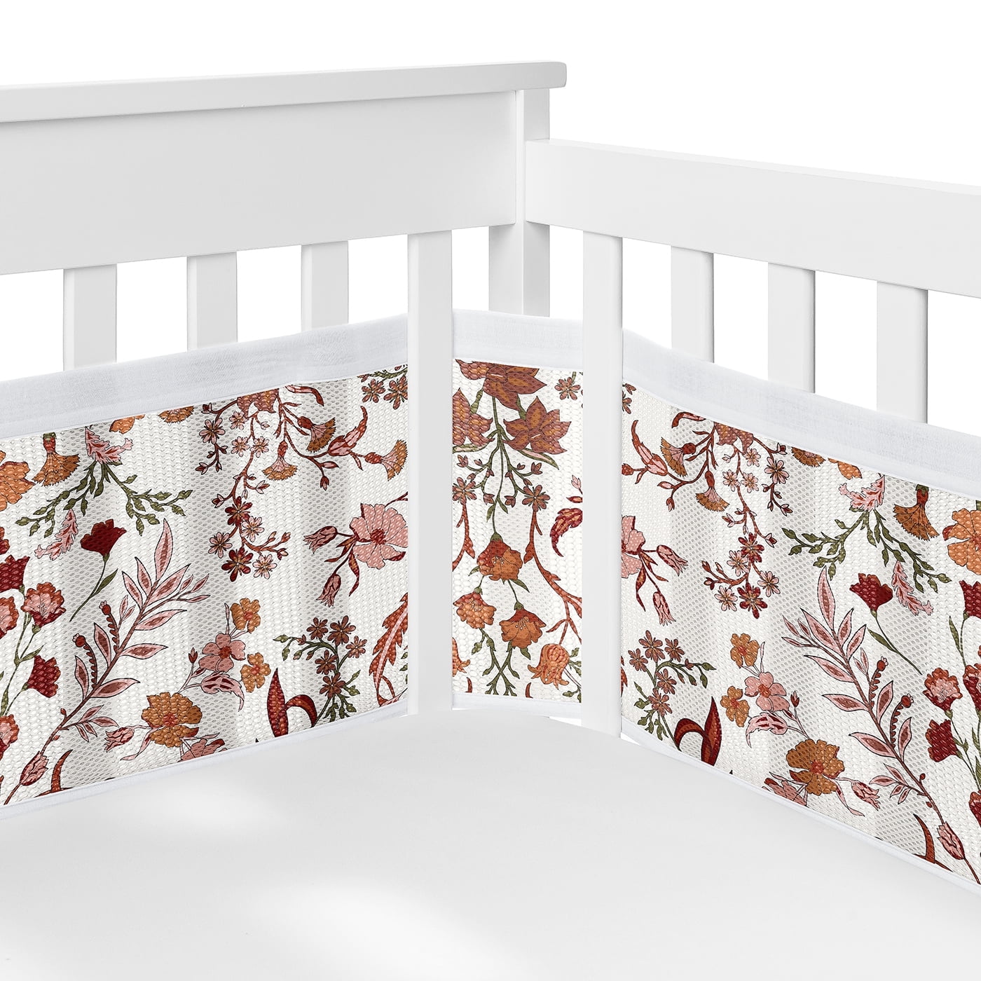 Sweet Jojo Designs + BreathableBaby Boho Floral Wildflower Orange and Ivory Breathable Mesh Crib Liner Pad