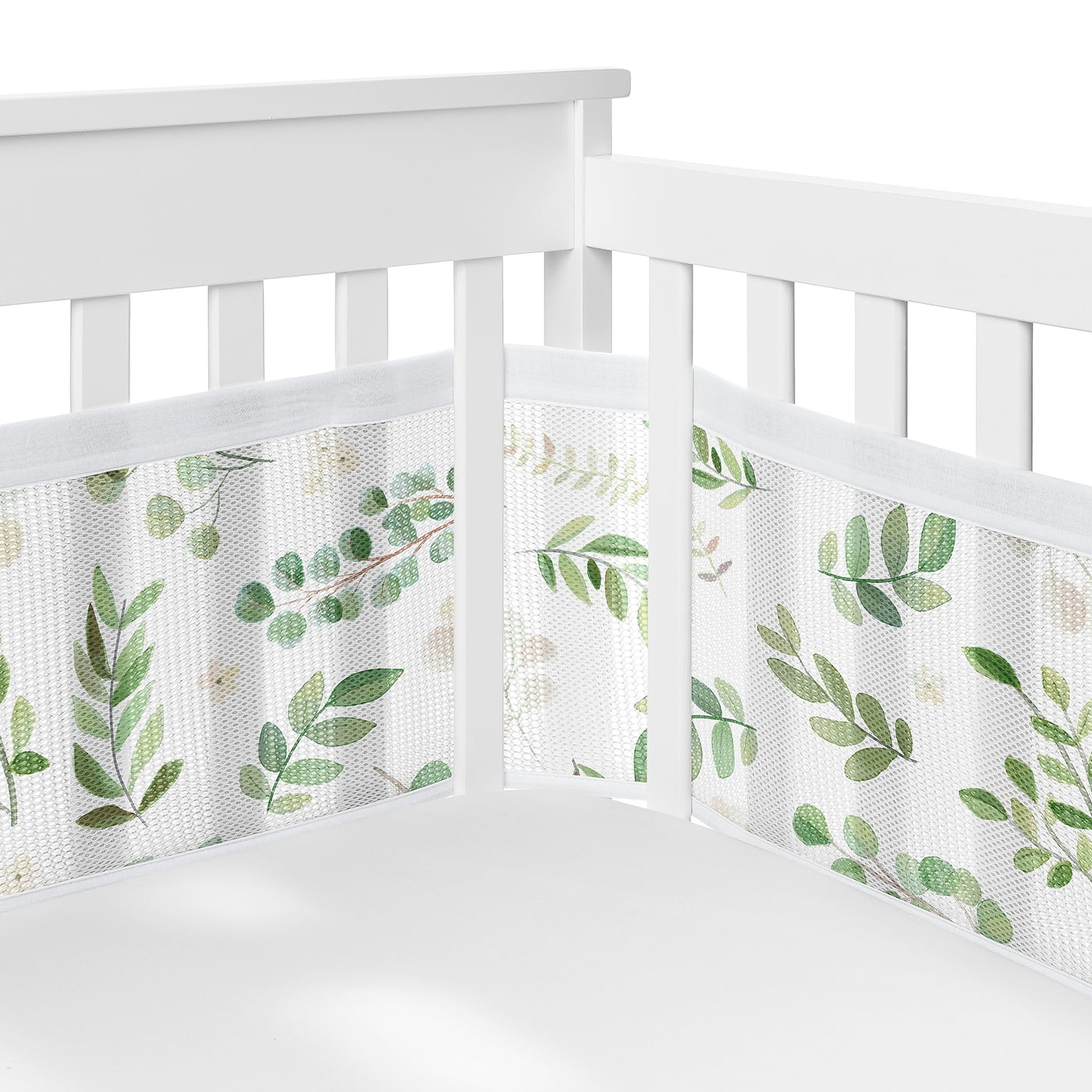 Sweet Jojo Designs + BreathableBaby Botanical Green and White Breathable Mesh Crib Liner Pad