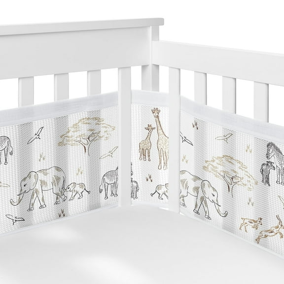 Sweet Jojo Designs + BreathableBaby Serengeti Animals Beige Tan White Breathable Mesh Crib Liner Pad