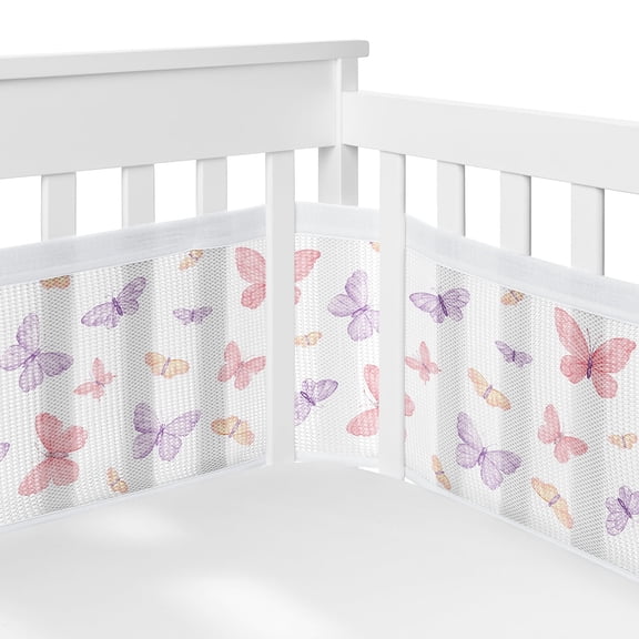Sweet Jojo Designs + BreathableBaby Butterfly Blush Pink and Purple Girl Breathable Mesh Crib Liner