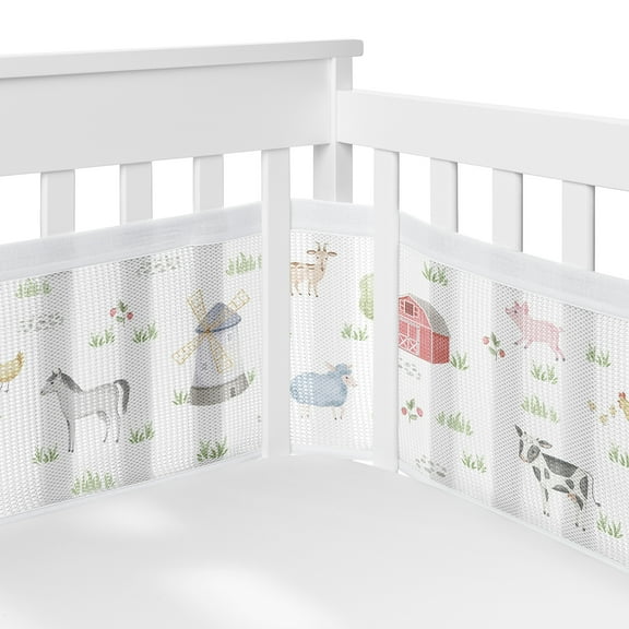 Sweet Jojo Designs + BreathableBaby Farm Animals Grey and Green Breathable Mesh Crib Liner Pad