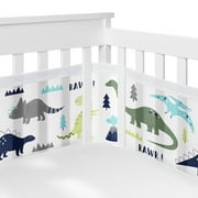 Sweet Jojo Designs + BreathableBaby Mod Dinosaur Blue Green White Breathable Mesh Crib Liner Pad