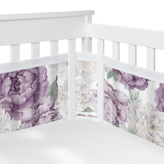 Sweet Jojo Designs + BreathableBaby Peony Floral Garden Lavender Purple and Ivory Girl Breathable Mesh Crib Liner