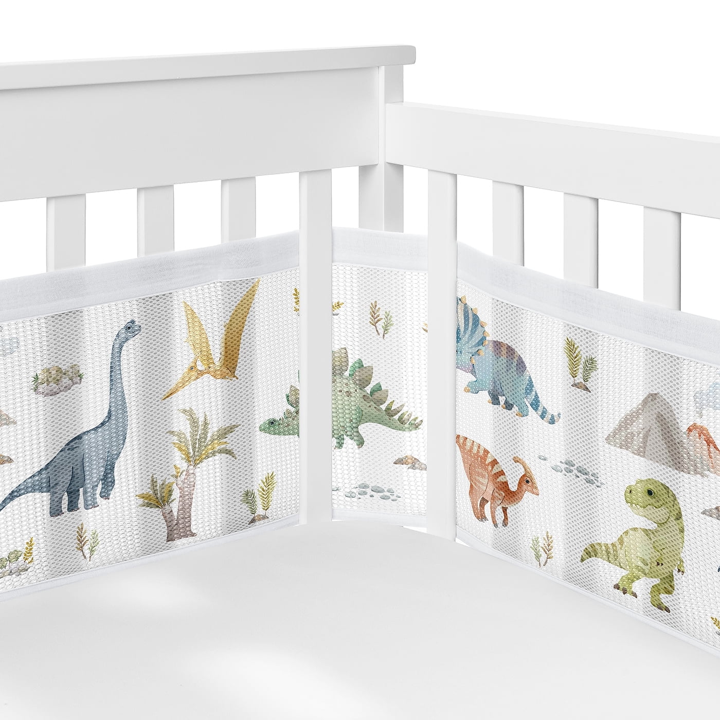 Sweet Jojo Designs + BreathableBaby Watercolor Dinosaur Dino Multicolor Breathable Mesh Crib Liner Pad