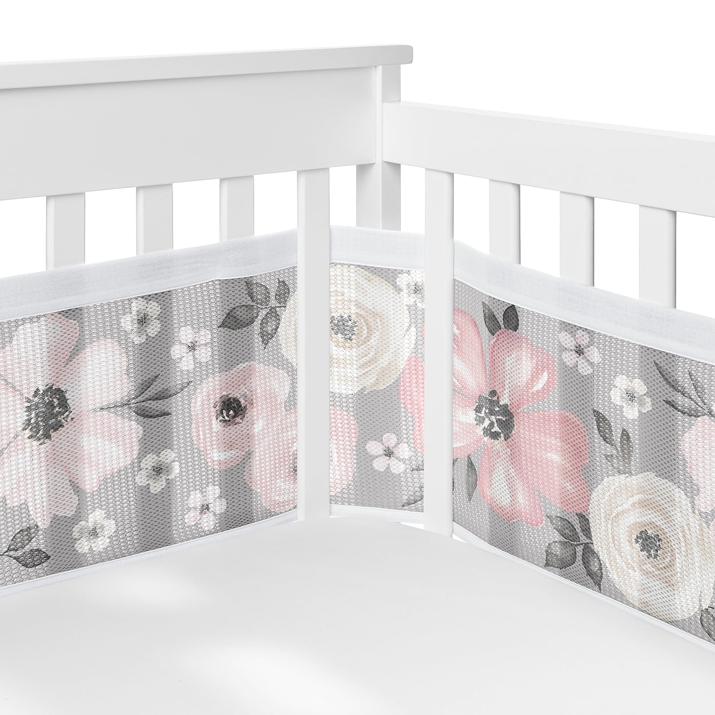 Sweet Jojo Designs + BreathableBaby Watercolor Floral Grey Girl Breathable Mesh Crib Liner