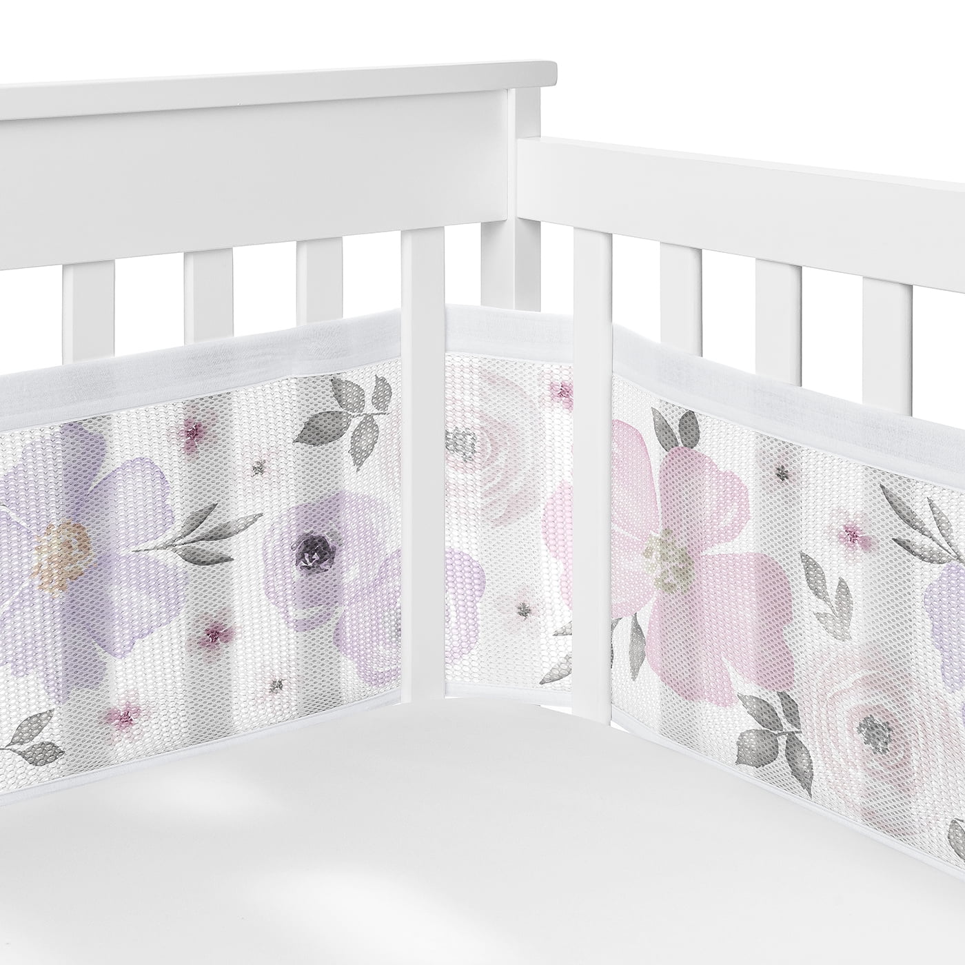 Sweet Jojo Designs + BreathableBaby Watercolor Floral Purple Pink and Grey Breathable Mesh Crib Liner Pad