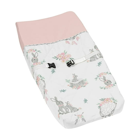 Sweet Jojo Designs Bunny Floral Pink Grey and White Changing Pad Cover