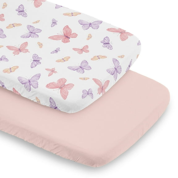 Sweet Jojo Designs Butterfly Blush Pink and Purple Girl Baby Bassinet Fitted Sheets Set 2 Piece