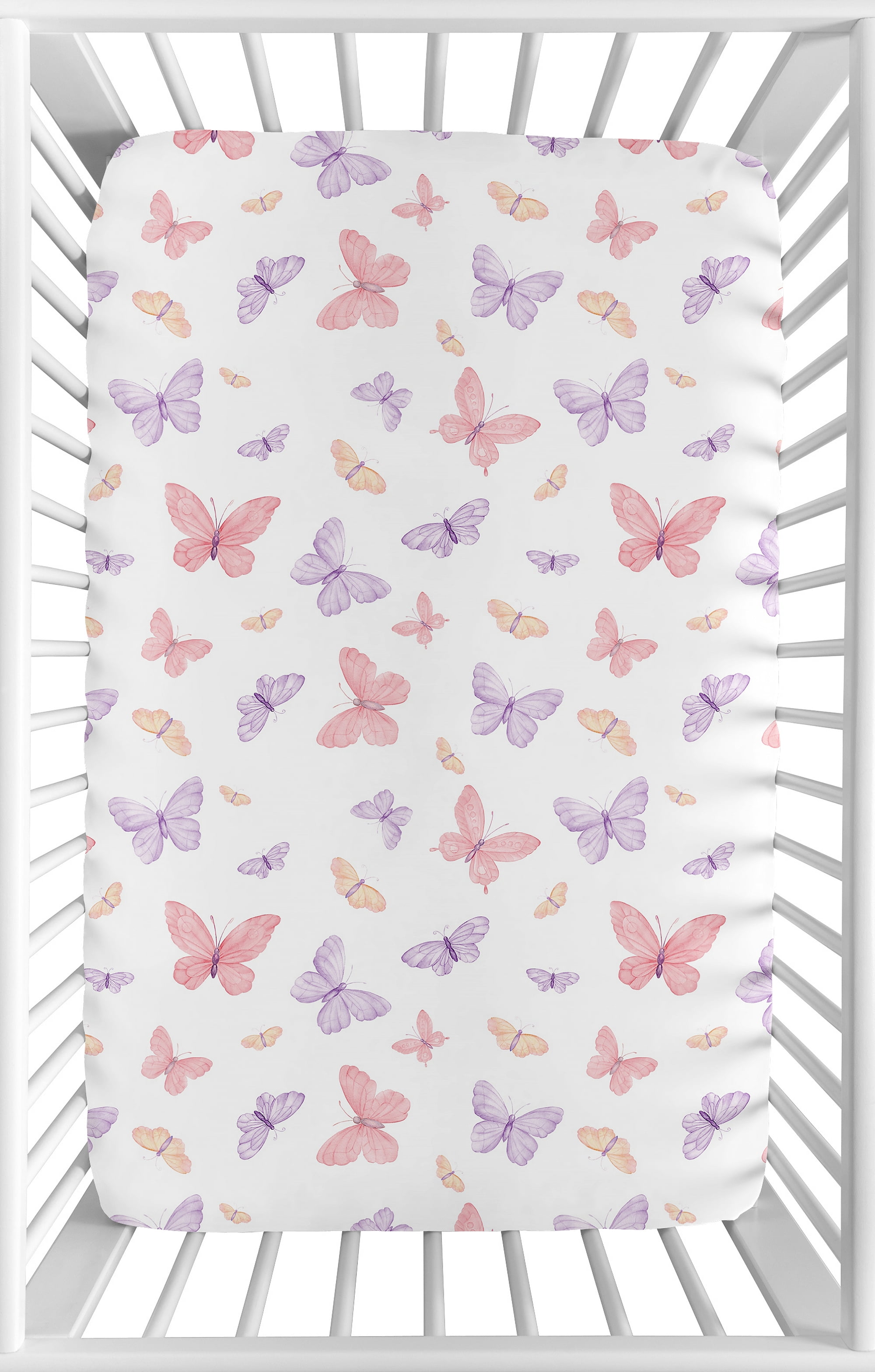 Sweet Jojo Designs Butterfly Blush Pink and Purple Girl Mini Fitted Crib Sheet
