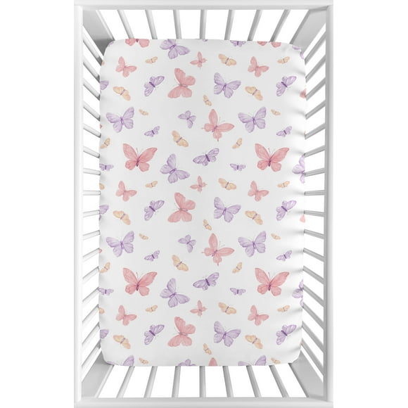 Sweet Jojo Designs Butterfly Blush Pink and Purple Girl Mini Fitted Crib Sheet