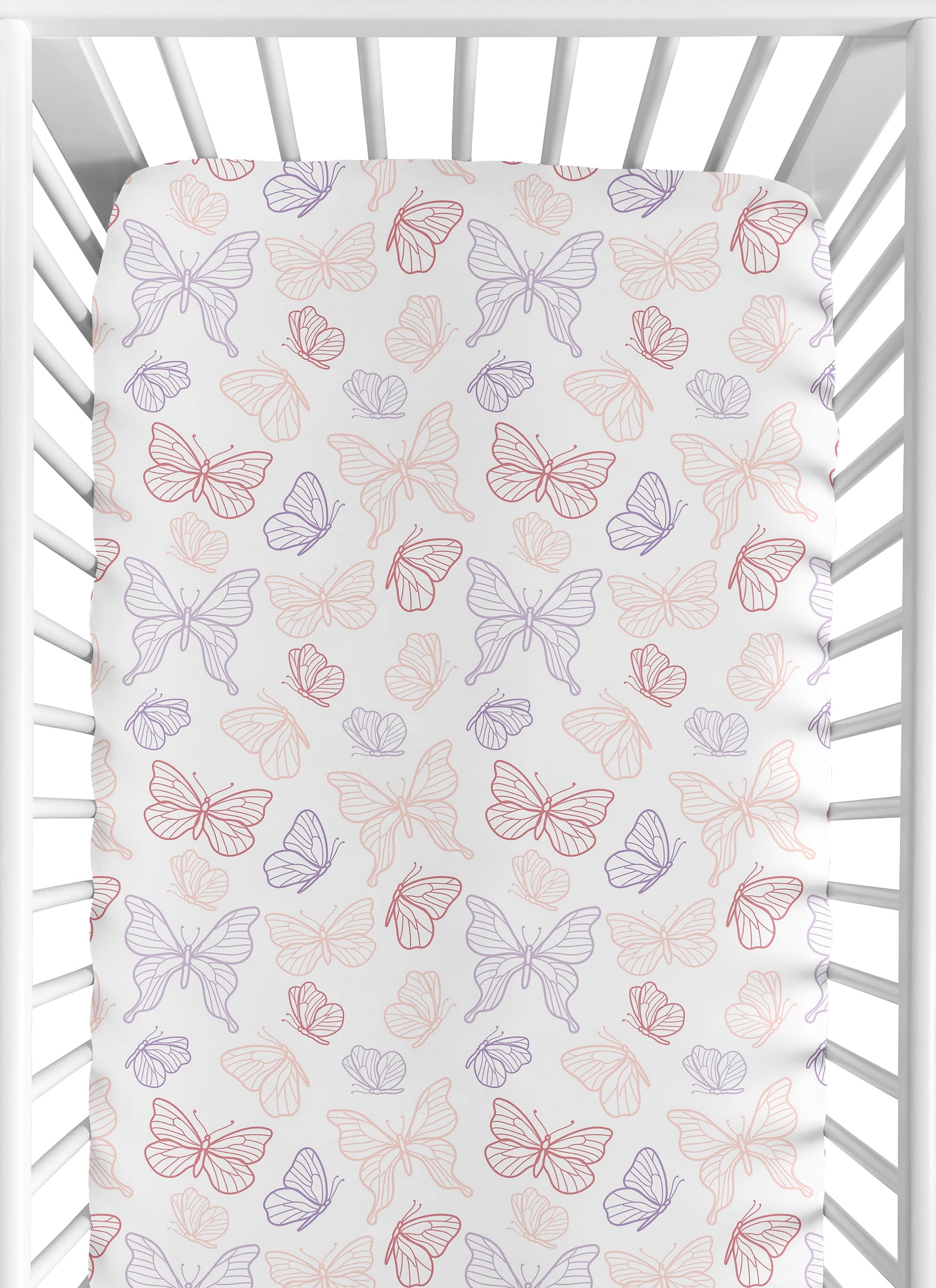 Sweet Jojo Designs Butterfly Pink Purple White Fitted Crib Sheet
