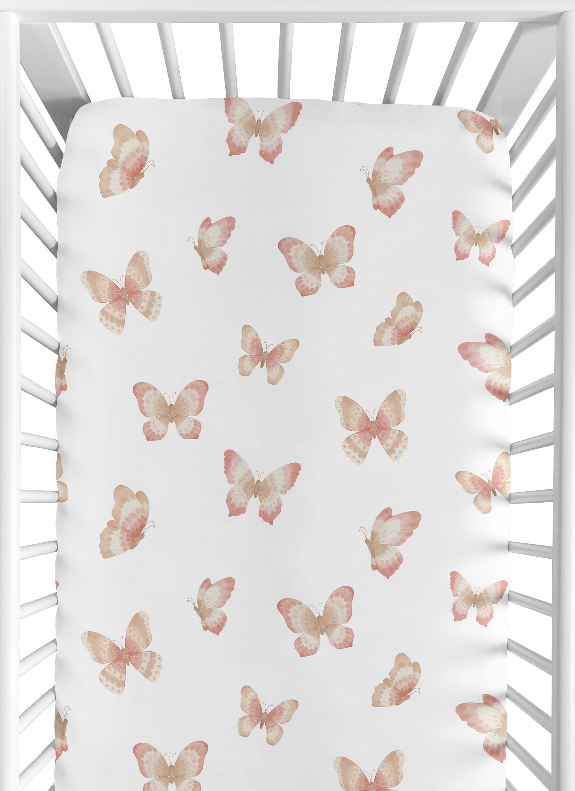 Sweet Jojo Designs Butterfly Pink and Taupe Fitted Crib Sheet