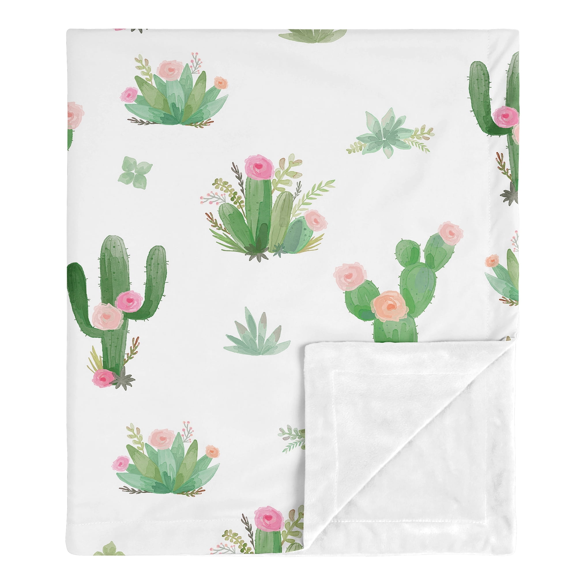 Sweet Jojo Designs Cactus Floral Pink Green and Grey Baby Security Blanket