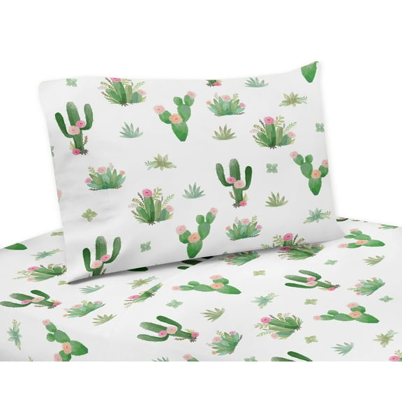 Sweet Jojo Designs Cactus Floral Pink and Green 3 Piece Twin Size Sheet Set