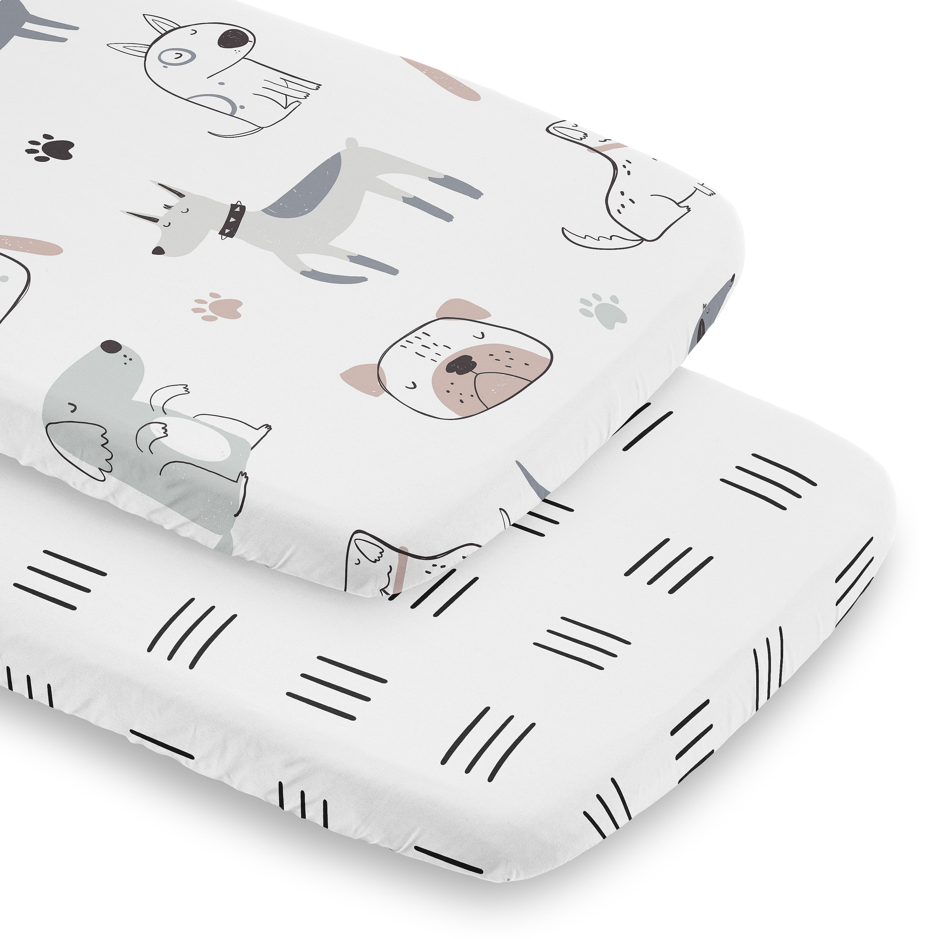 Sweet Jojo Designs Cartoon Puppy Boy, Girl, Unisex/Gender Neutral Baby Bassinet Fitted Sheets Set 2 Piece
