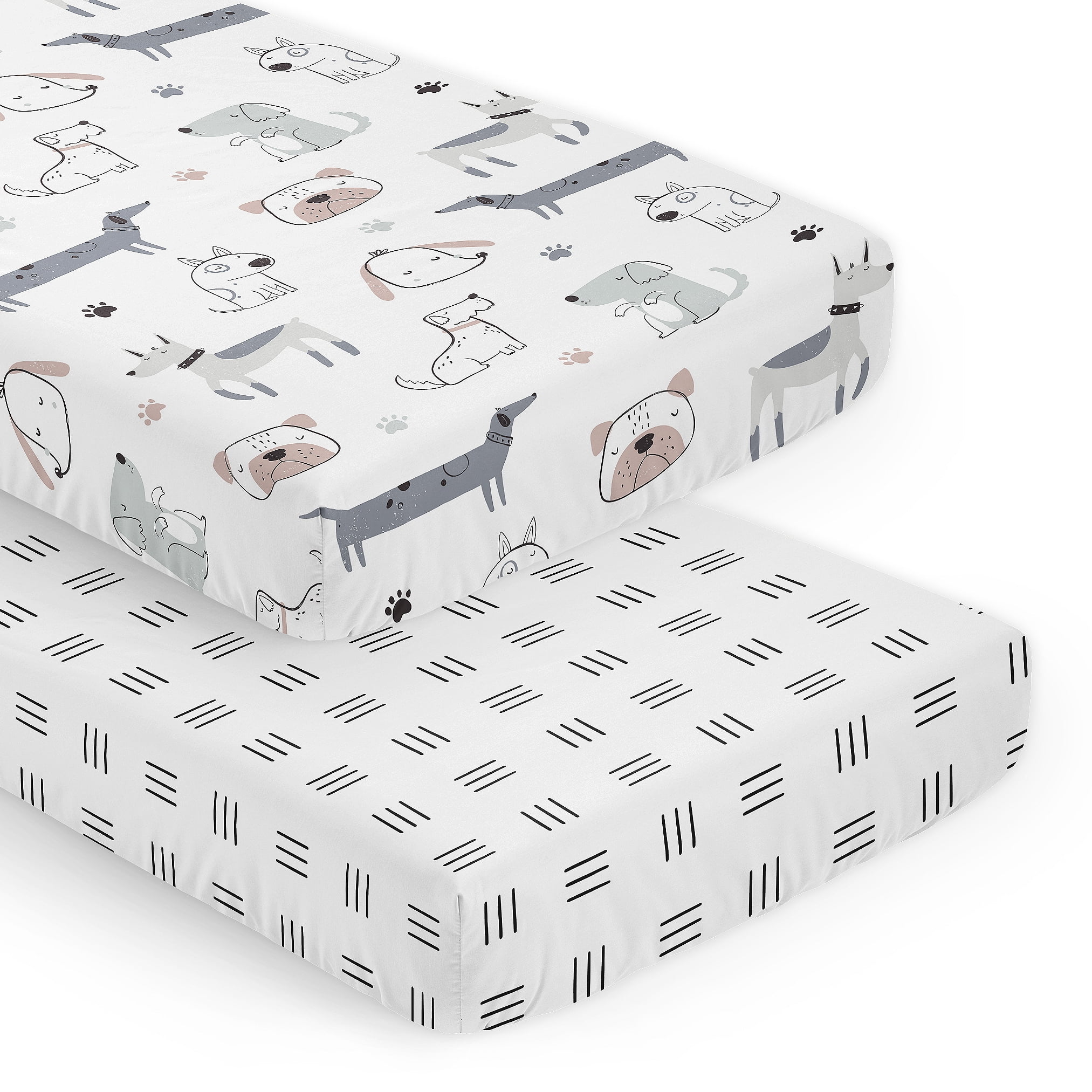 Sweet Jojo Designs Cartoon Puppy Boy, Girl, Unisex/Gender Neutral Fitted Crib Sheets 2 Piece Set