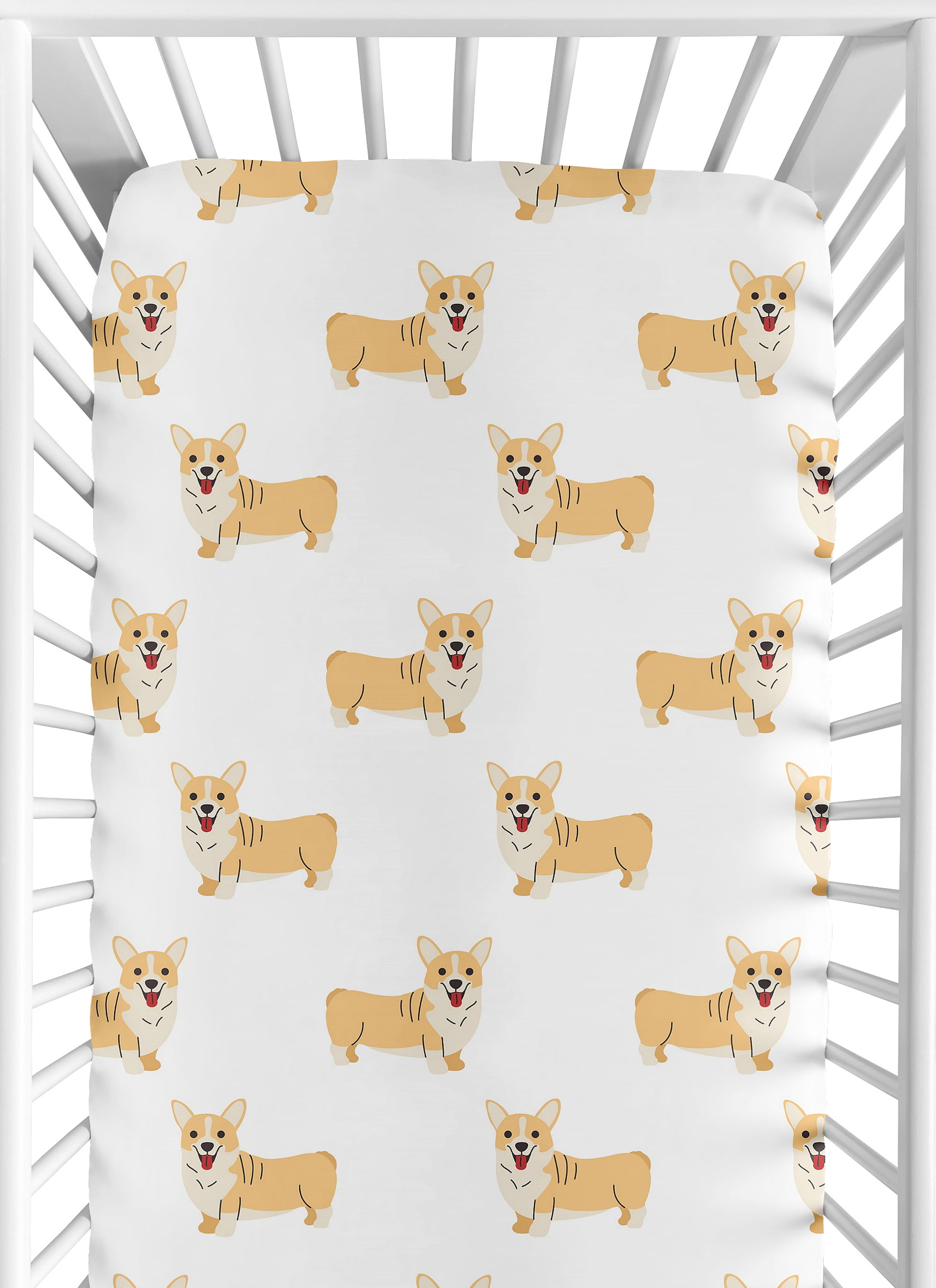 Sweet Jojo Designs Cartoon Puppy Corgi Dog Boy, Girl, Unisex/Gender Neutral Fitted Crib Sheet