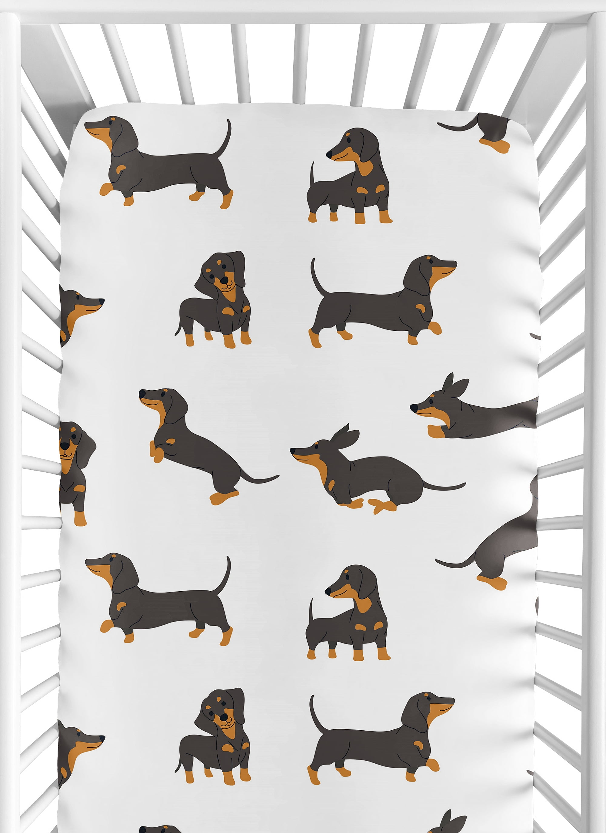 Sweet Jojo Designs Cartoon Puppy Dachshund Dog Boy, Girl, Unisex/Gender Neutral Fitted Crib Sheet