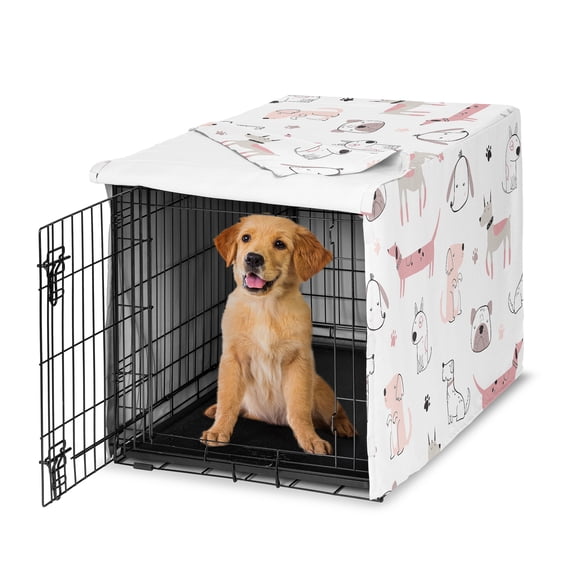 Sweet Jojo Designs Cartoon Puppy Dog White and Pink Girl Dog Crate Kennel Cover 36in.