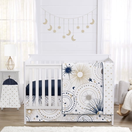 Sweet Jojo Designs Celestial Blue Gold Grey 4 Piece Crib Bedding Set