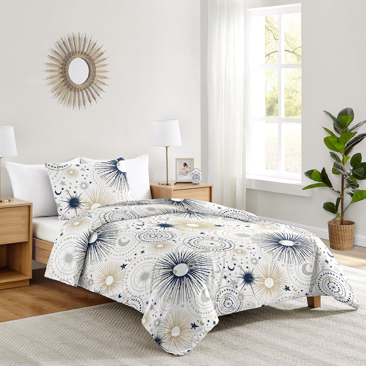 Celestial Blue and Gold Microfiber Twin Bedding Set