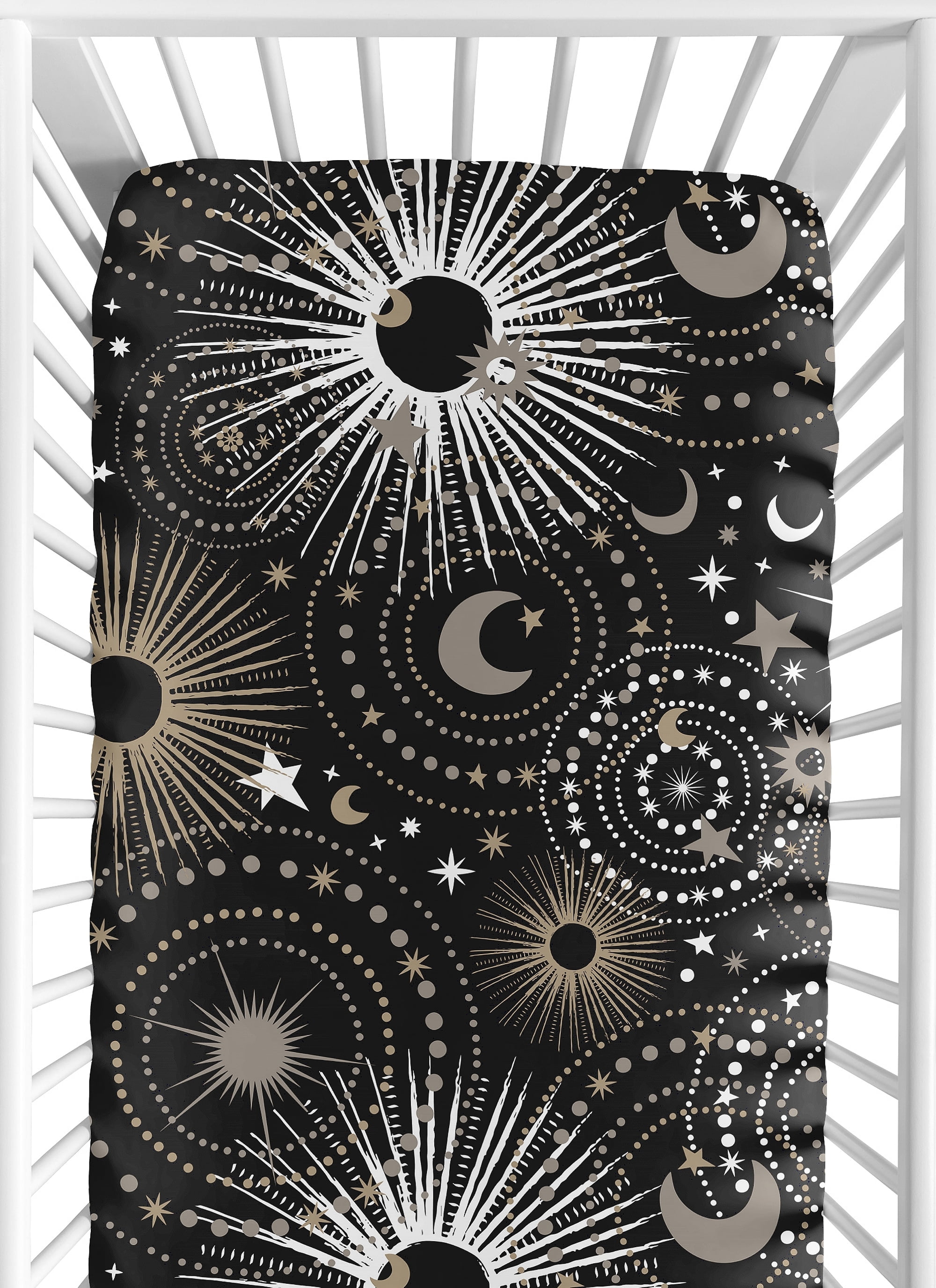 Sweet Jojo Designs Celestial Moon and Stars Black and Gold Boy, Girl, Unisex/Gender Neutral Fitted Crib Sheet