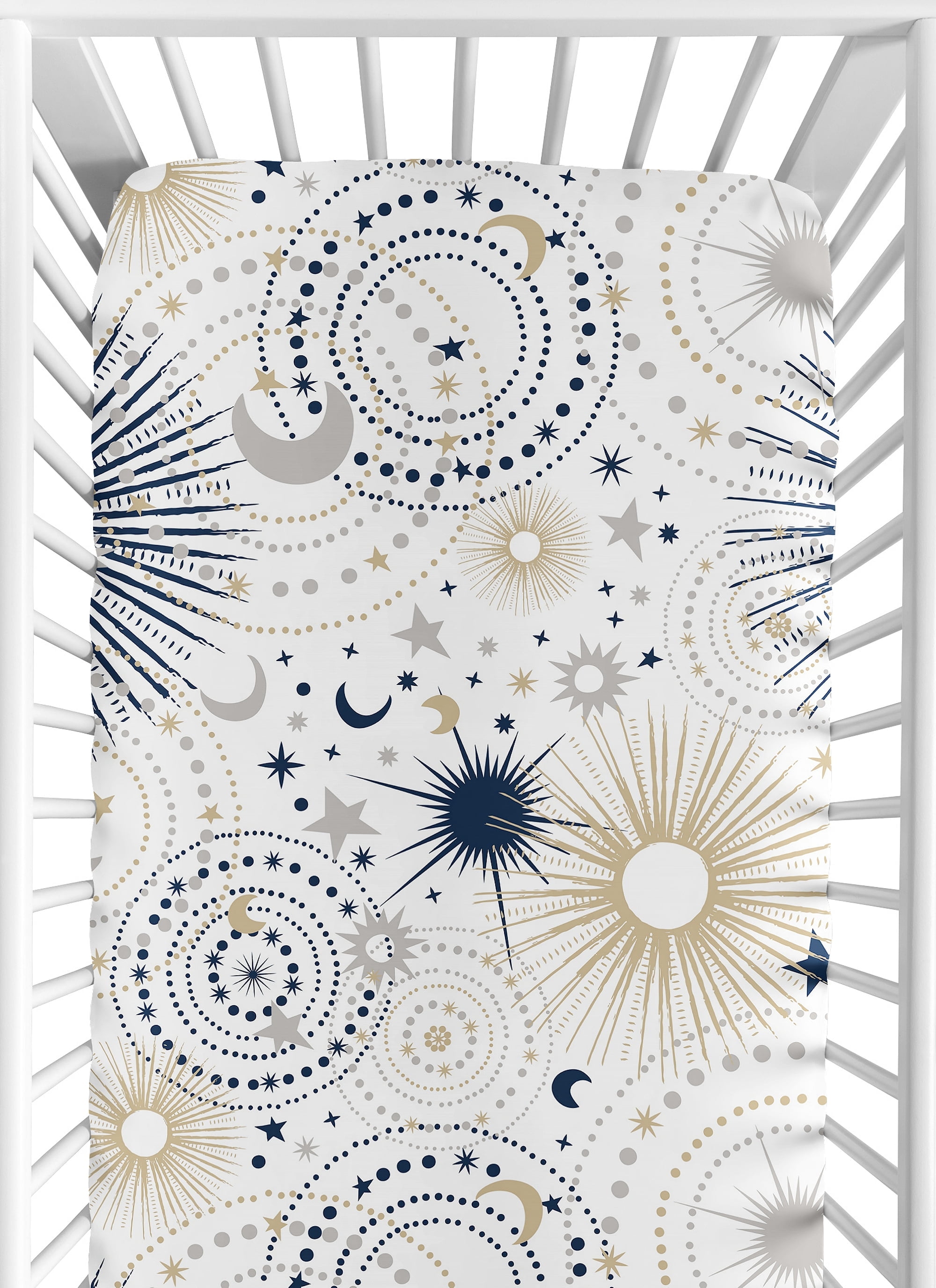 Sweet Jojo Designs Celestial Navy Blue Gold and White Fitted Crib Sheet
