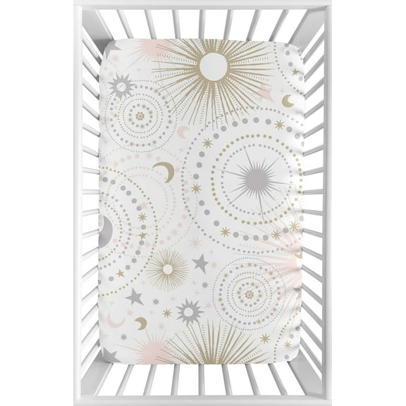 Sweet Jojo Designs Celestial Pink Gold and Grey Mini Fitted Crib Sheet