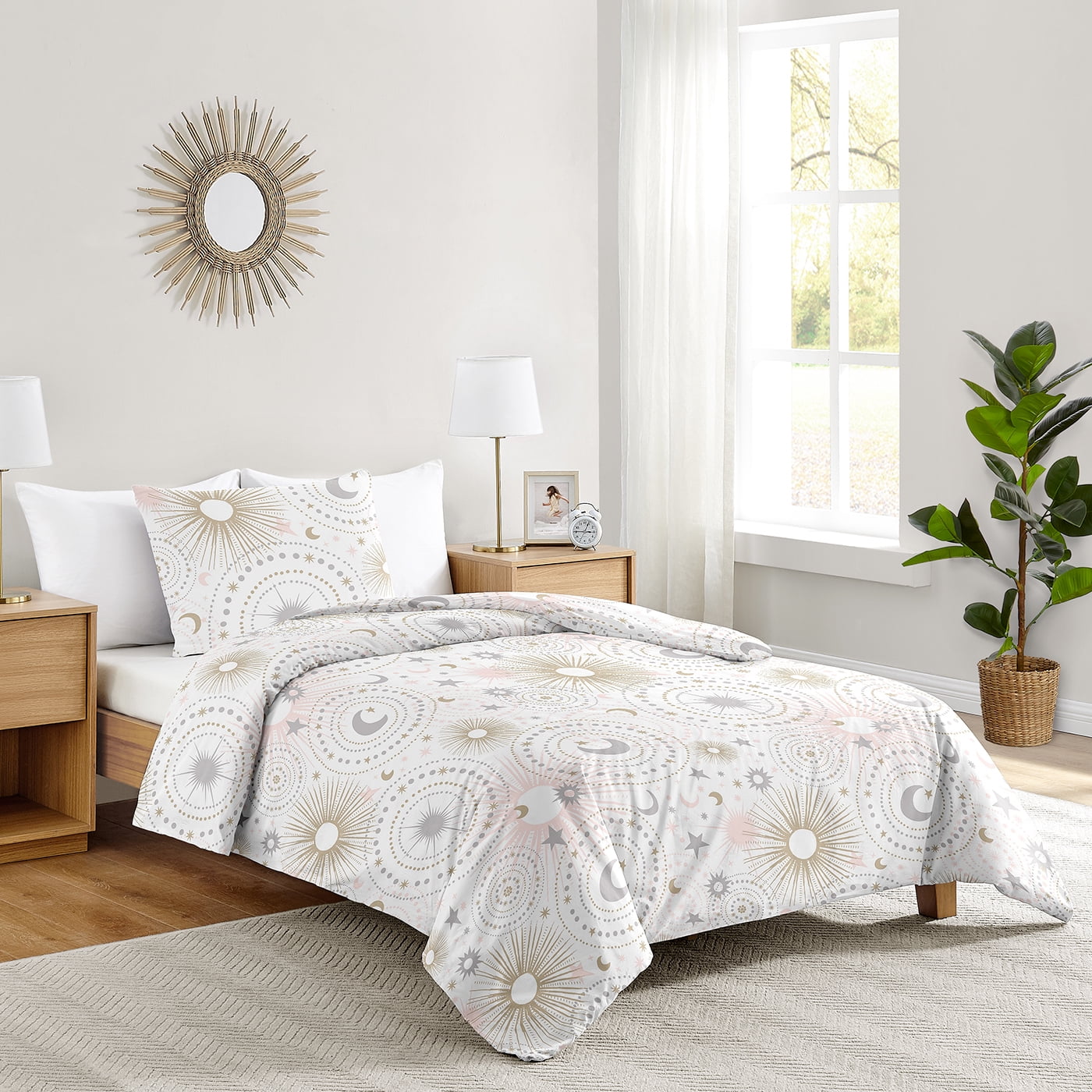 Blush Pink and Gold Celestial Twin Microfiber Bedding Set