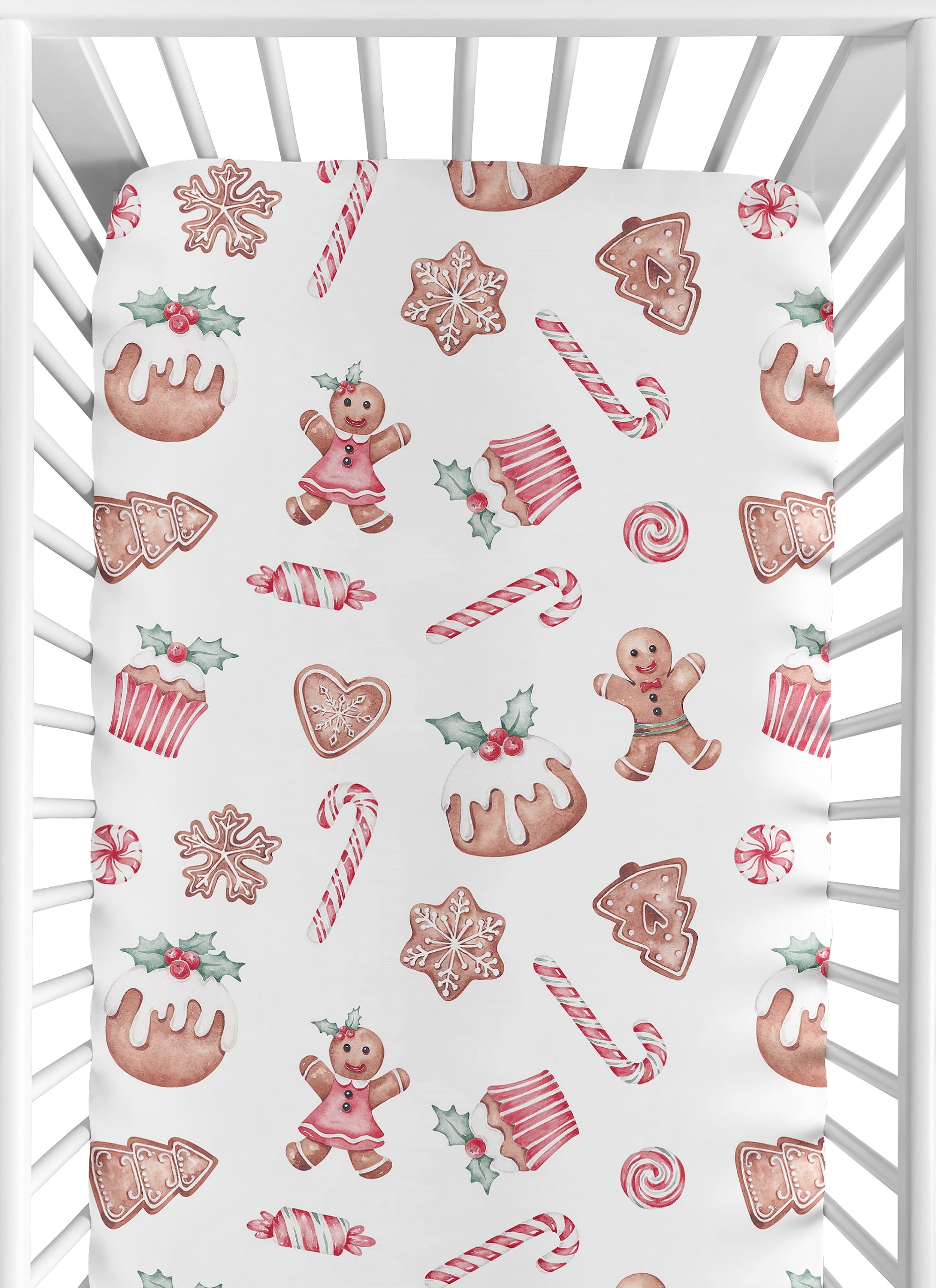 Sweet Jojo Designs Christmas Holiday Gingerbread Boy, Girl, Unisex/Gender Neutral Fitted Crib Sheet