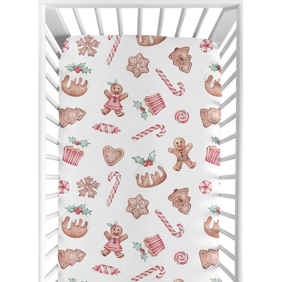 Sweet Jojo Designs Christmas Holiday Gingerbread Boy, Girl, Unisex/Gender Neutral Fitted Crib Sheet