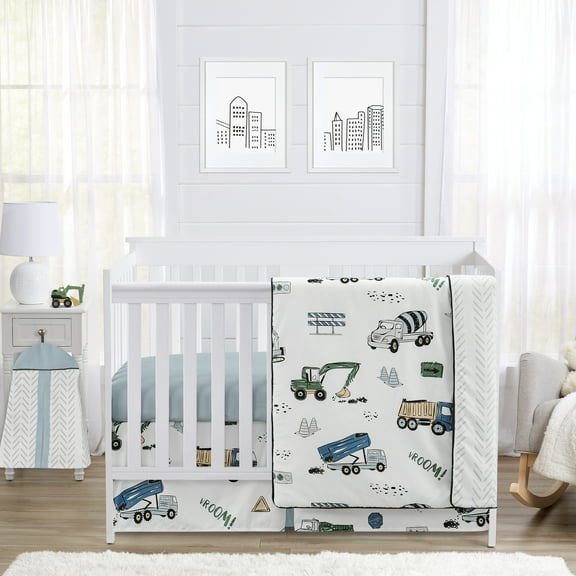 Sweet Jojo Designs Construction Truck Green Blue and Grey 4 Piece Crib Bedding Set