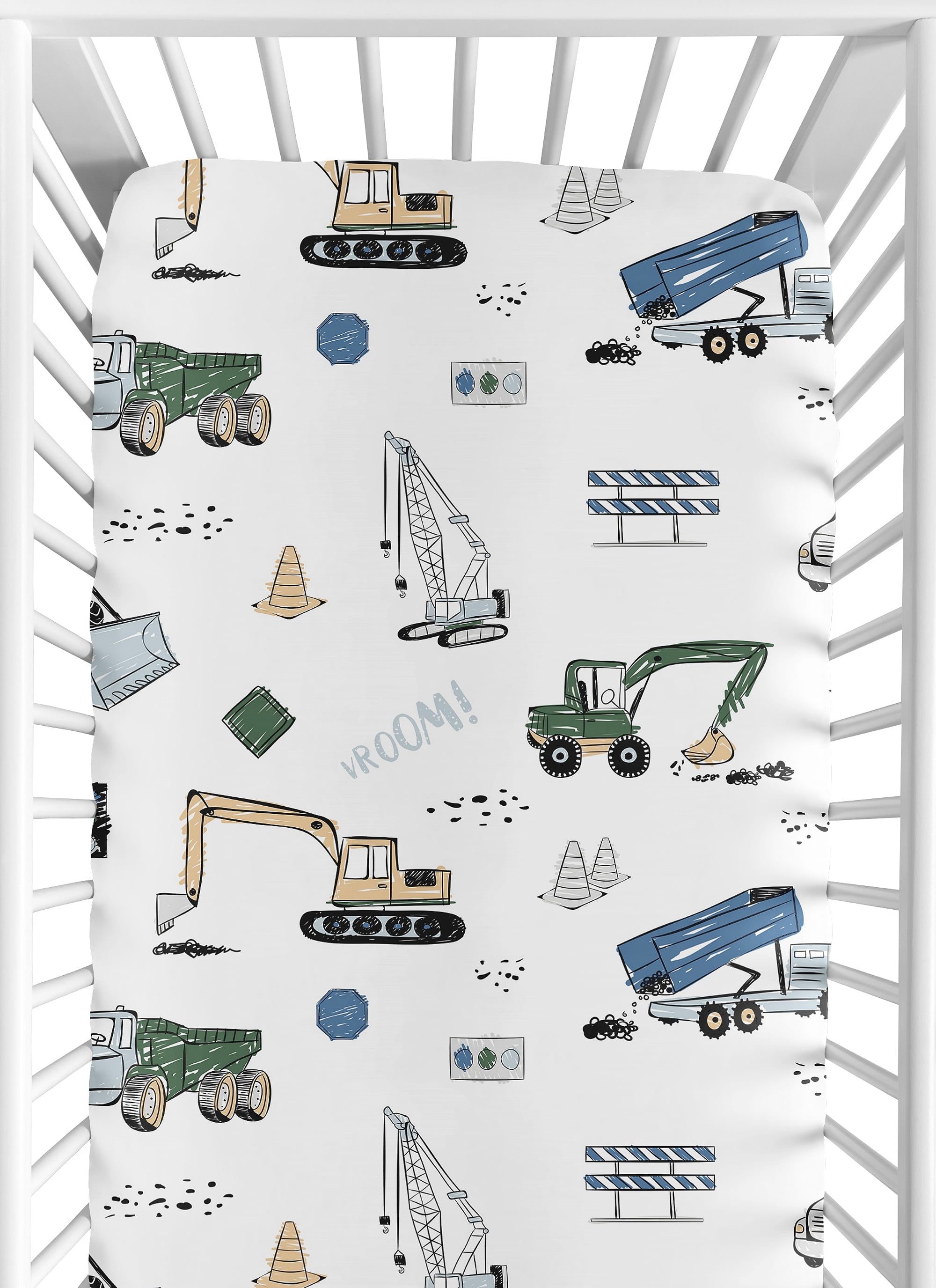 Sweet Jojo Designs Construction Truck Green Blue and Grey Fitted Crib Sheet