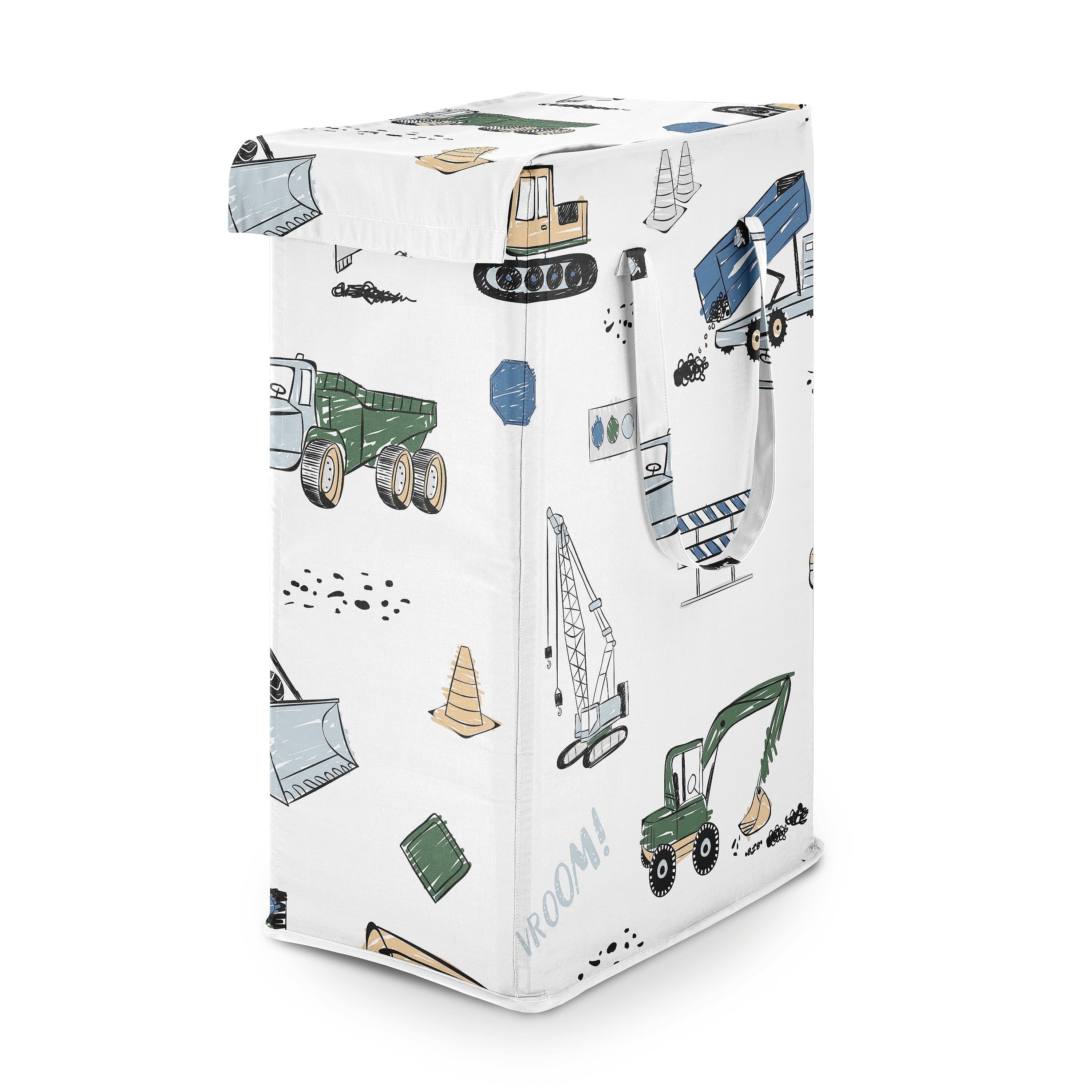 Sweet Jojo Designs Construction Truck Green Blue and Grey Foldable Laundry Hamper with Handles